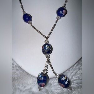 Stunning Vintage Murano "Wedding Cake' Glass Bead Y Necklace, 18"